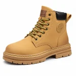 bottines homme camel a lacets et doublure coton vue de trois quarts sur fond blanc 45307