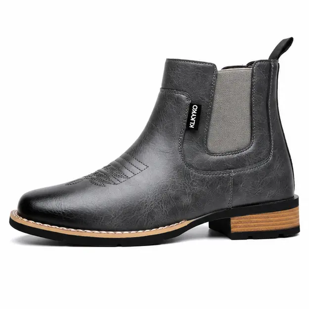 bottines homme grises sans lacets a surpiqures vue de profil sur fond blanc 45313