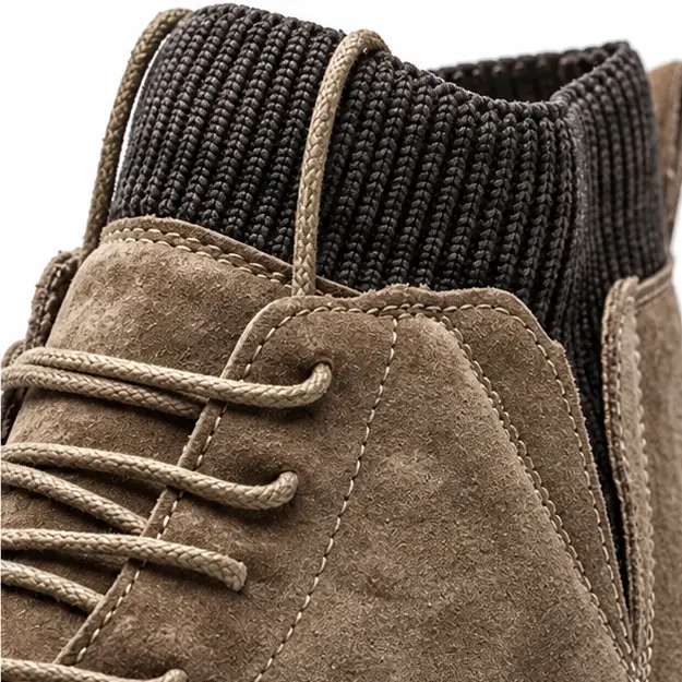 bottines homme kaki a lacets et col cotele detail du col cotele et du lacage 45327