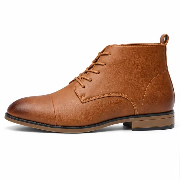 bottines homme marron a lacets et bout patine vue de profil sur fond blanc 45431