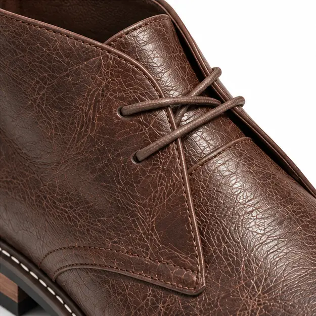 bottines homme marron a lacets et texture craquelee detail des lacets et de la texture craquelee 45426