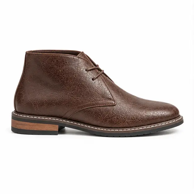 bottines homme marron a lacets et texture craquelee vue de profil sur fond blanc 45426