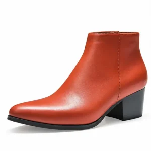 bottines homme marron a talon et zip vue de trois quarts sur fond blanc 45324