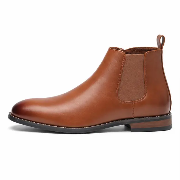bottines homme marron a zip et bout effile vue de profil sur fond blanc 45402