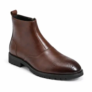 bottines homme marron a zip et bout perfore vue de trois quarts sur fond blanc 45414