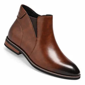 bottines homme marron a zip et effet patine vue de trois quarts sur fond blanc 45303