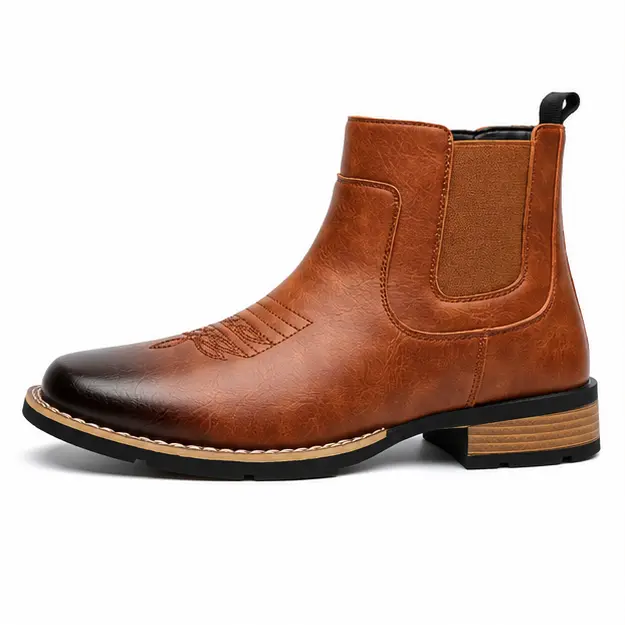 bottines homme marron clair sans lacets a surpiqures vue de profil sur fond blanc 45312