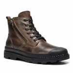 bottines homme marron doublees a lacets et zip vue de trois quarts sur fond blanc 45330