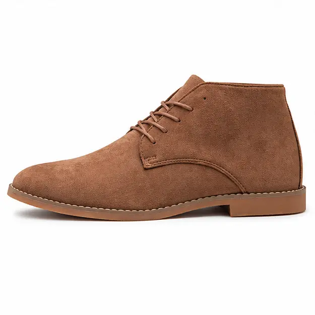 bottines homme marron en suedine a lacets vue de profil sur fond blanc 45299