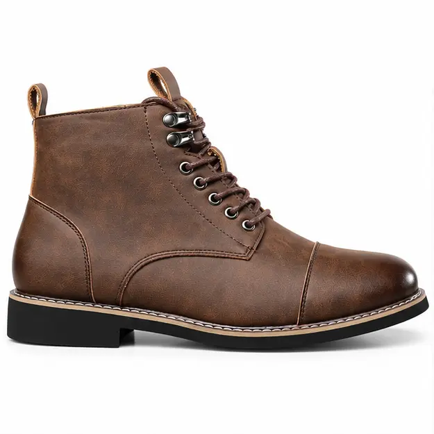 bottines homme marron fonce a lacets et bout rapporte vue de profil sur fond blanc 45418