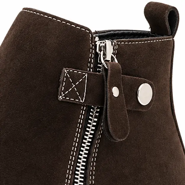 bottines homme marron fonce a zip et patte pression detail du zip et de la patte pression 45423