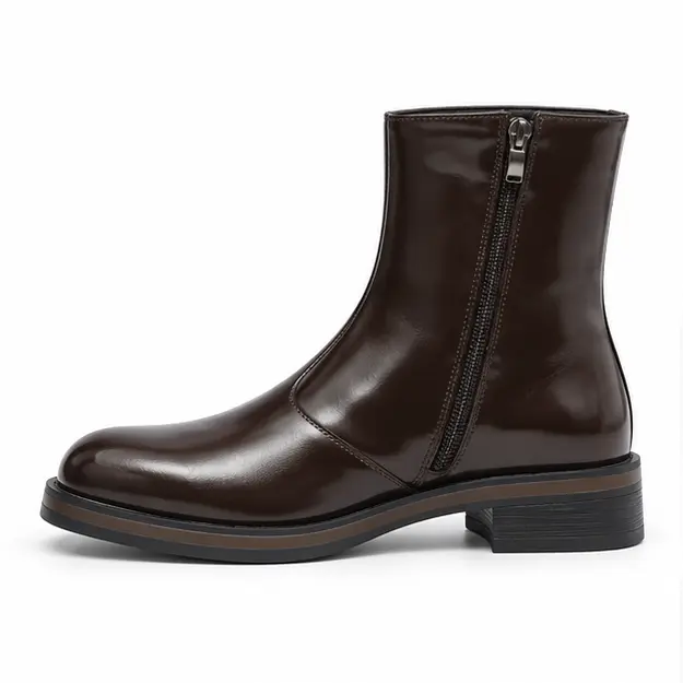 bottines homme marron fonce a zip et tige haute vue de profil sur fond blanc 45429