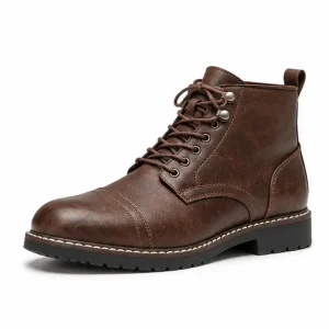 bottines homme marron fonce retro a bout rapporte vue de trois quarts sur fond blanc 45448