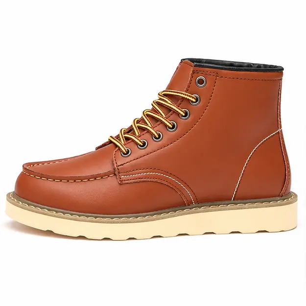 bottines homme marron fourrees a lacets vue de profil sur fond blanc 45450