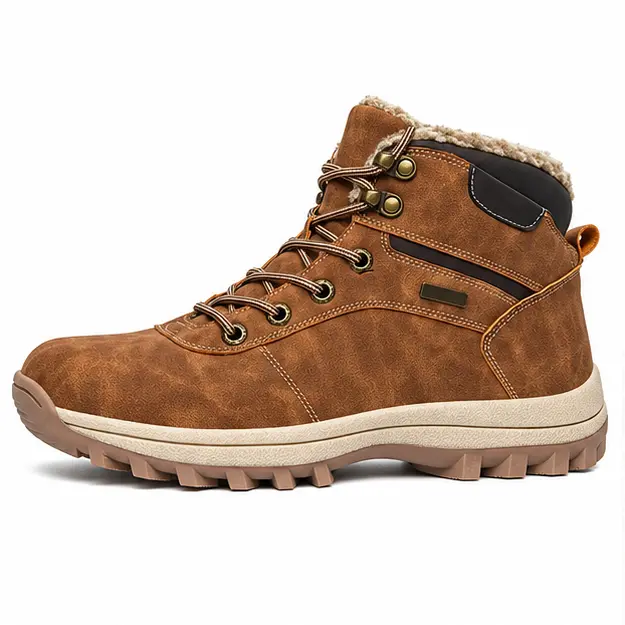 bottines homme marron fourrees a semelle crantee vue de profil sur fond blanc 45452