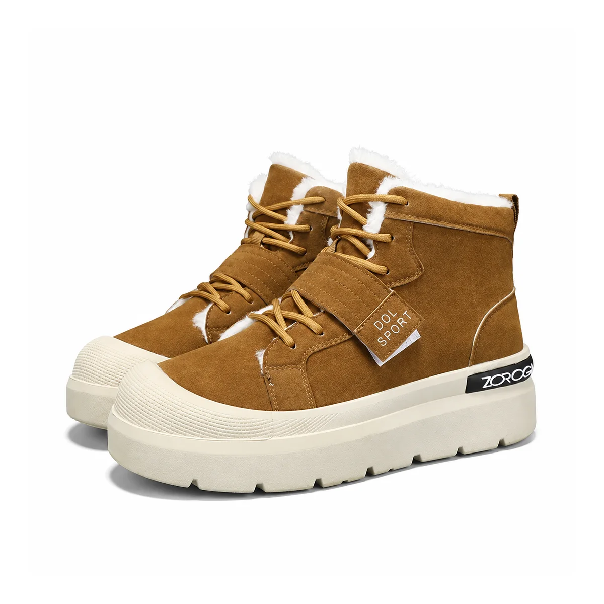 bottines homme marron fourrees a semelle epaisse sur fond blanc