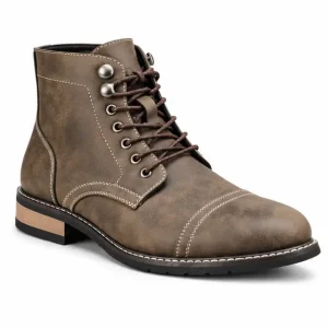 bottines homme marron taupe a bout rapporte vue de trois quarts sur fond blanc 45449