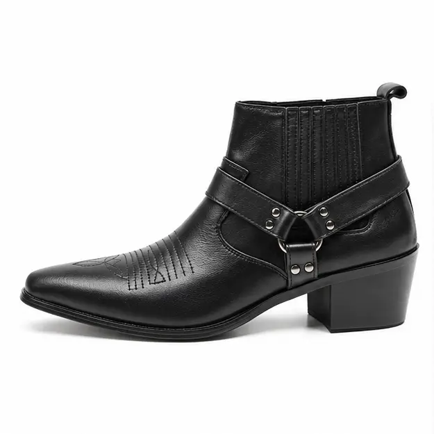 bottines homme noires a brides et anneau lateral vue de profil sur fond blanc 45428