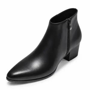 bottines homme noires a talon et zip vue de trois quarts sur fond blanc 45326