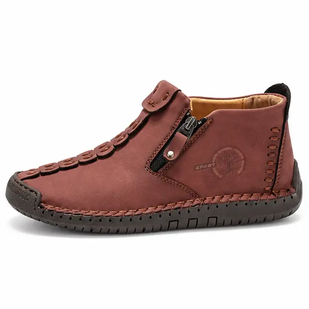 bottines homme rouges a zip style mocassin vue de profil sur fond blanc 45349