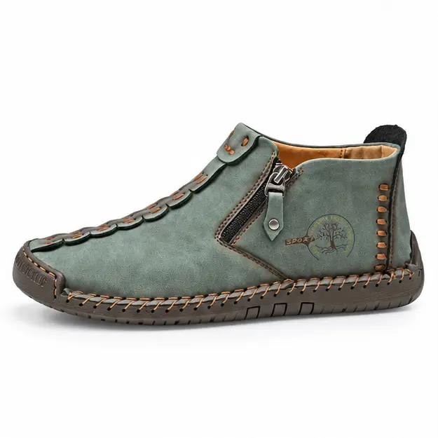 bottines homme vert fonce a zip style mocassin vue de profil sur fond blanc 45346