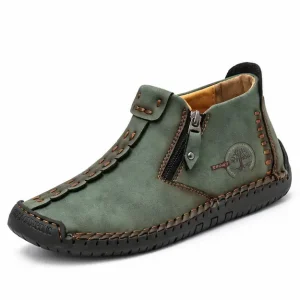 bottines homme vert fonce fourrees a zip style mocassin vue de trois quarts sur fond blanc 45348
