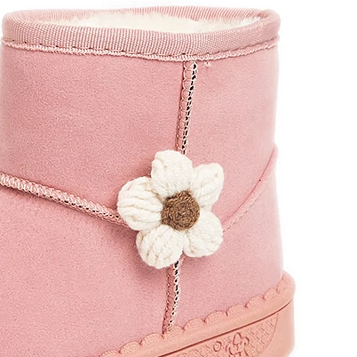 gros plan du haut des bottines fille roses fourrees a fleur