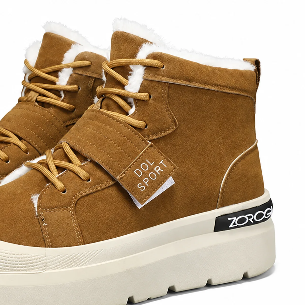 gros plan du haut des bottines homme marron fourrees a semelle epaisse