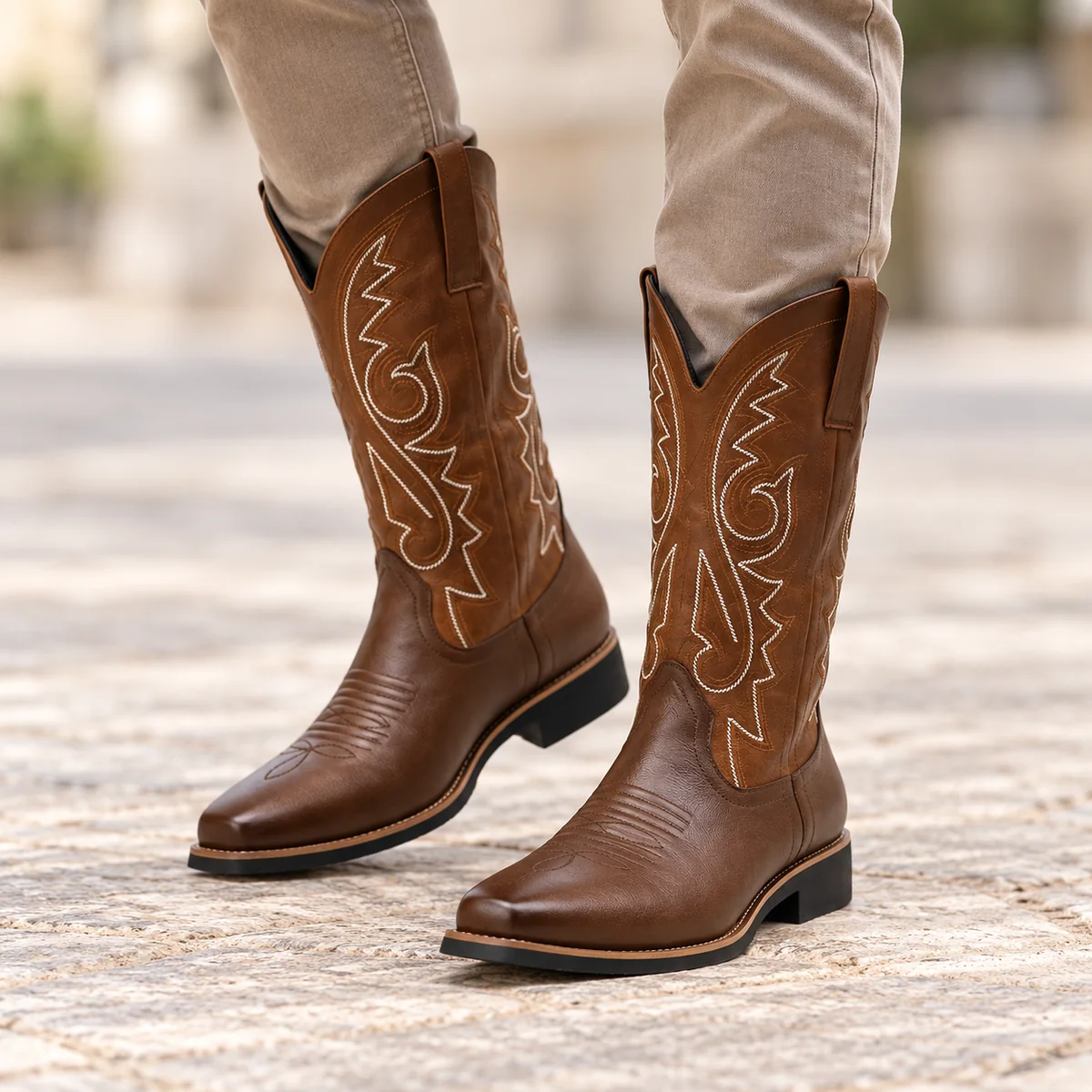 44146 17a bottes western homme marron a broderie porte