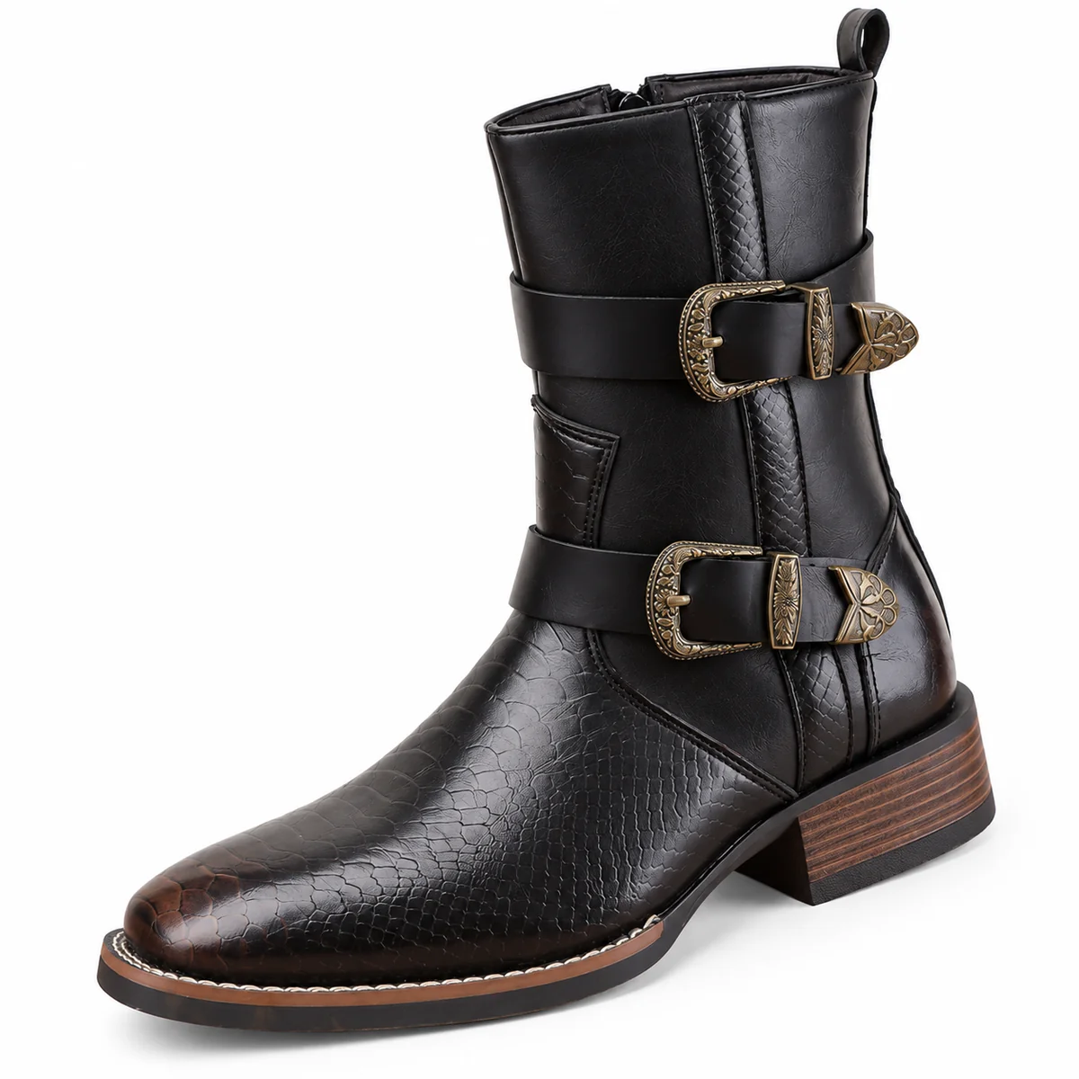 44152 17a bottines homme marron a sangle et bouc detail