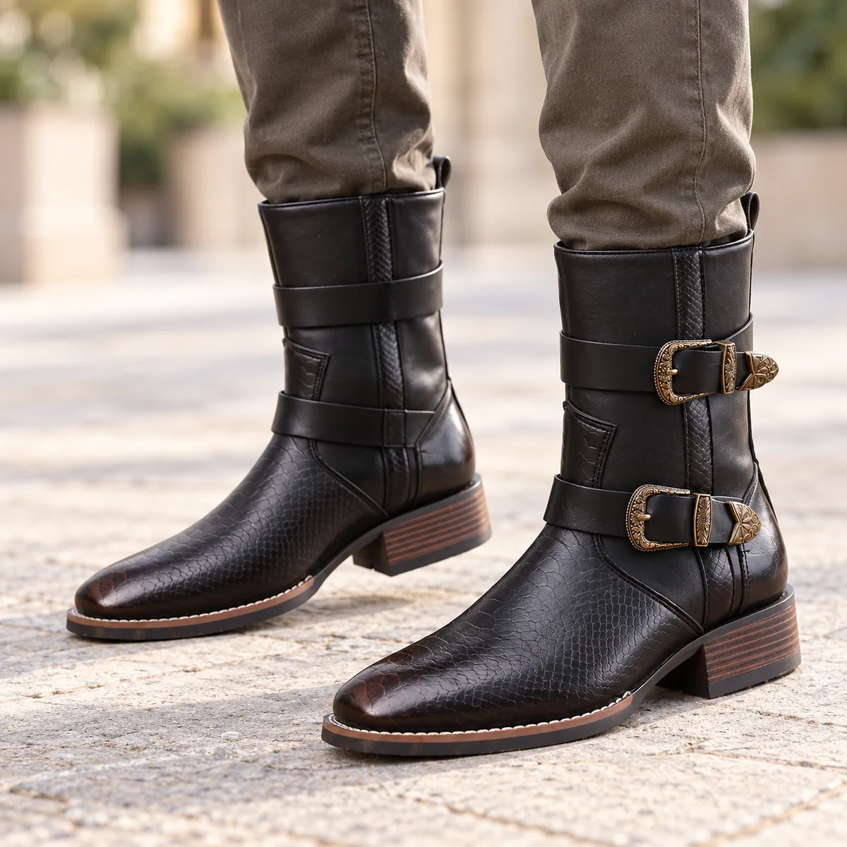 44152 17a bottines homme marron a sangle et bouc porte