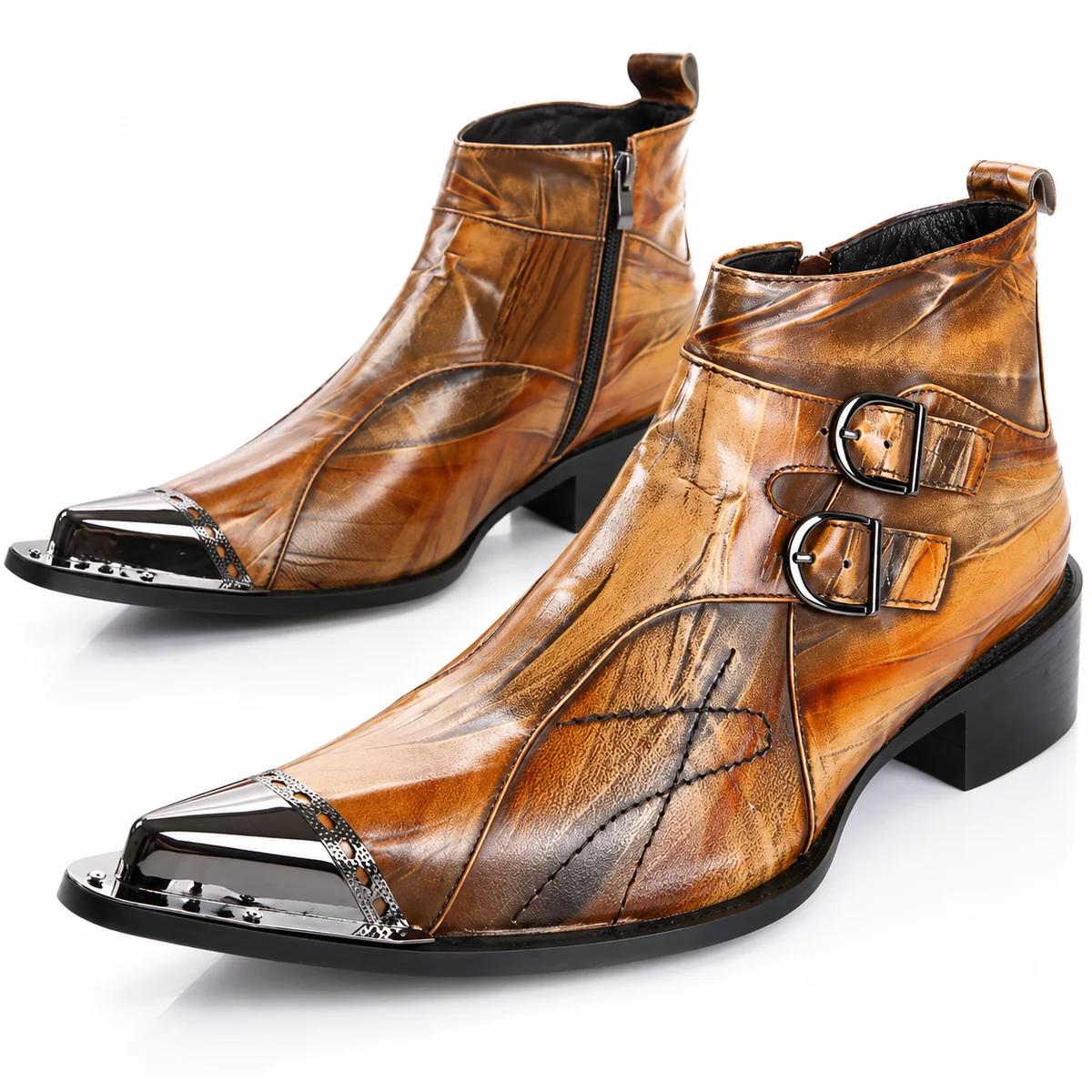 44154 17a bottines homme jaunes a bout pointu et detail
