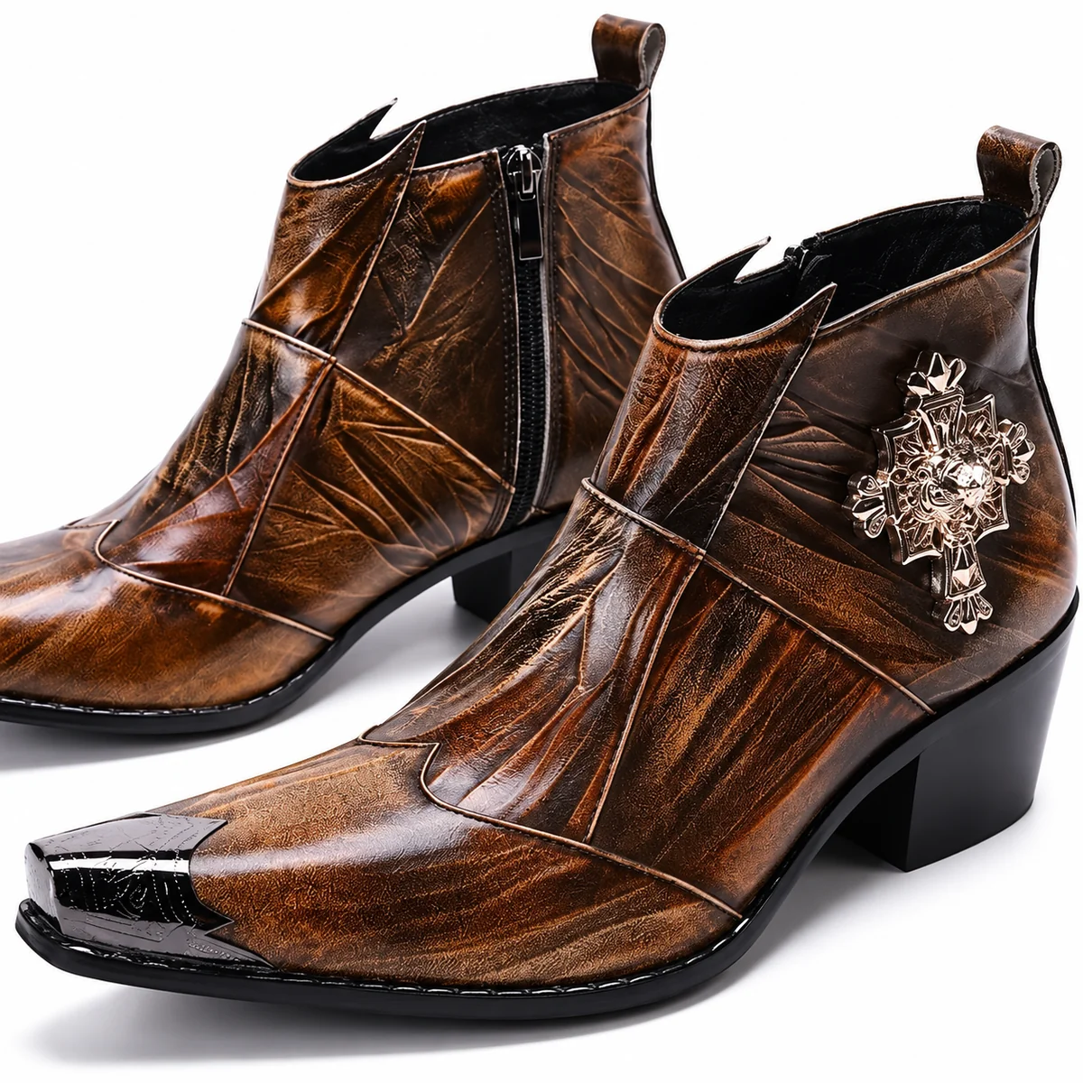 44155 17a bottines homme marron a bout pointu et detail