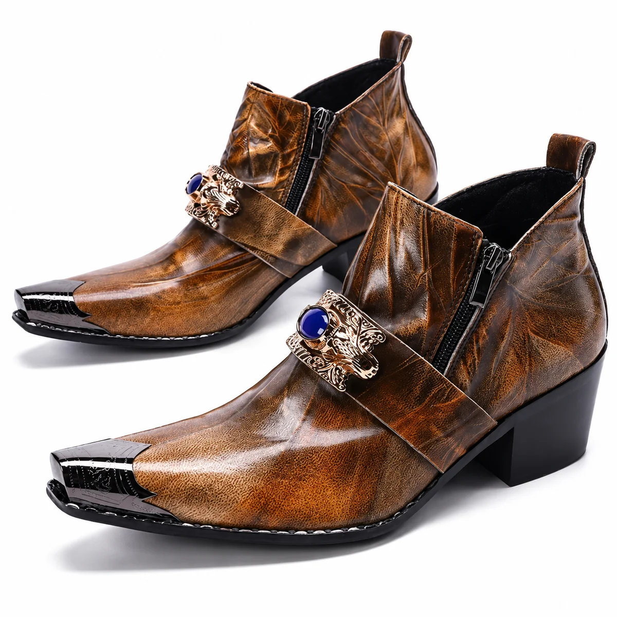 44156 17a bottines homme camel a bout pointu et detail