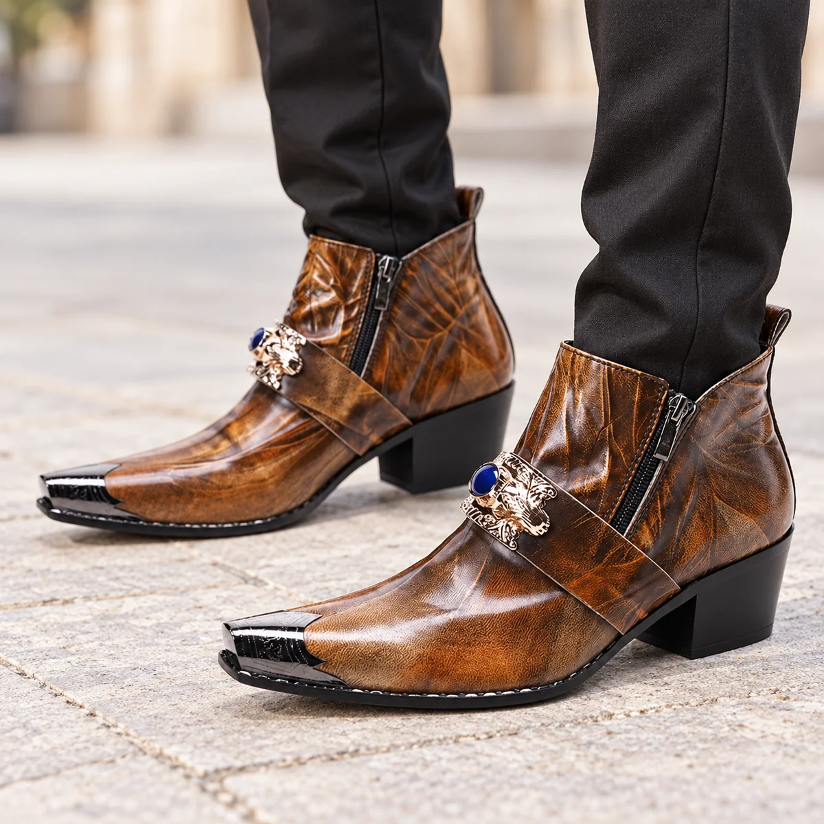 44156 17a bottines homme camel a bout pointu et porte