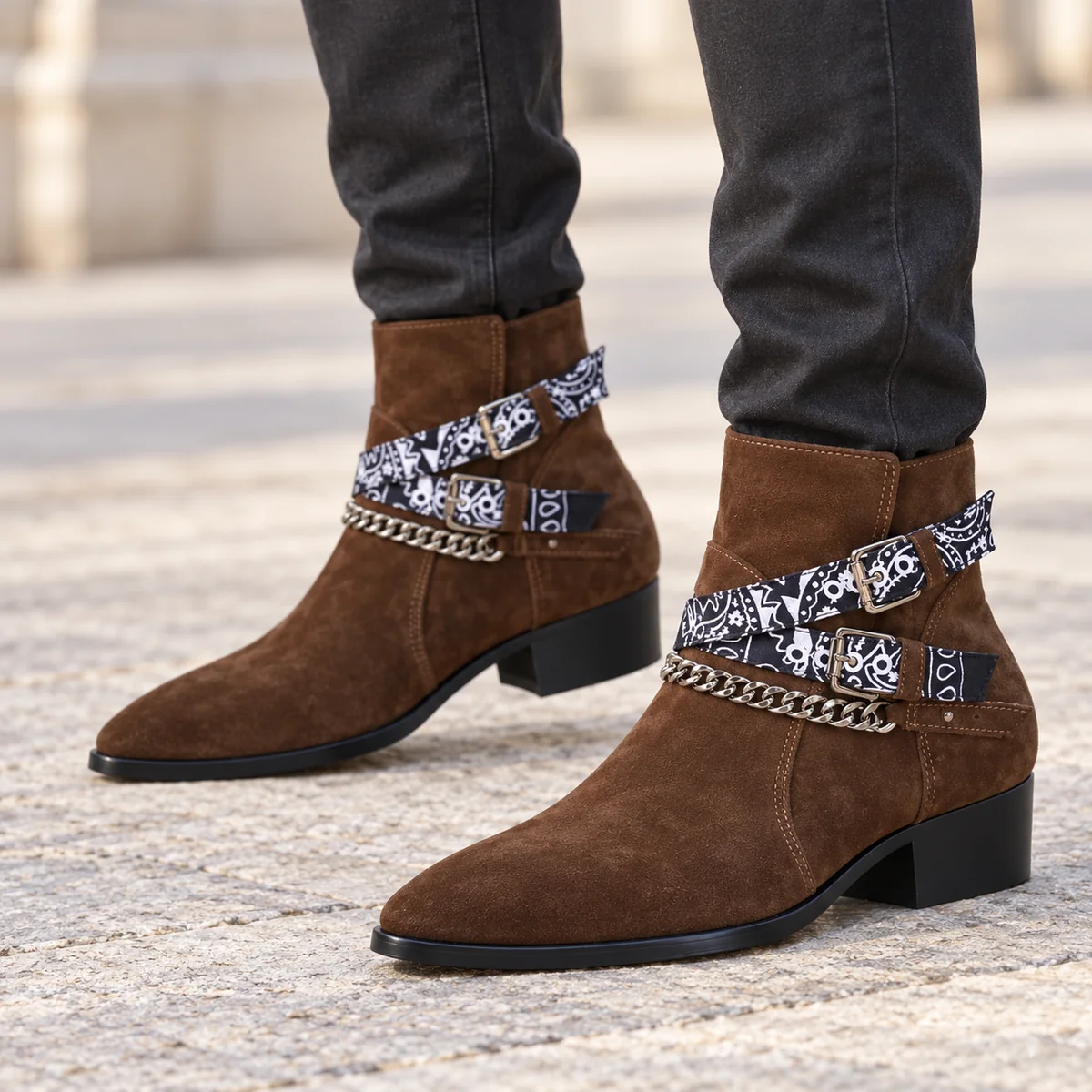 44158 17a bottines homme marron fonce a brides e porte