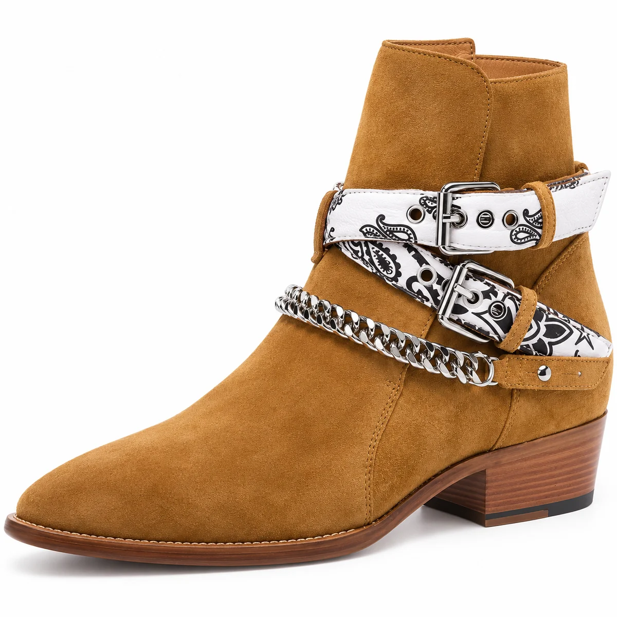44159 17a bottines homme cafe a brides et chaine detail