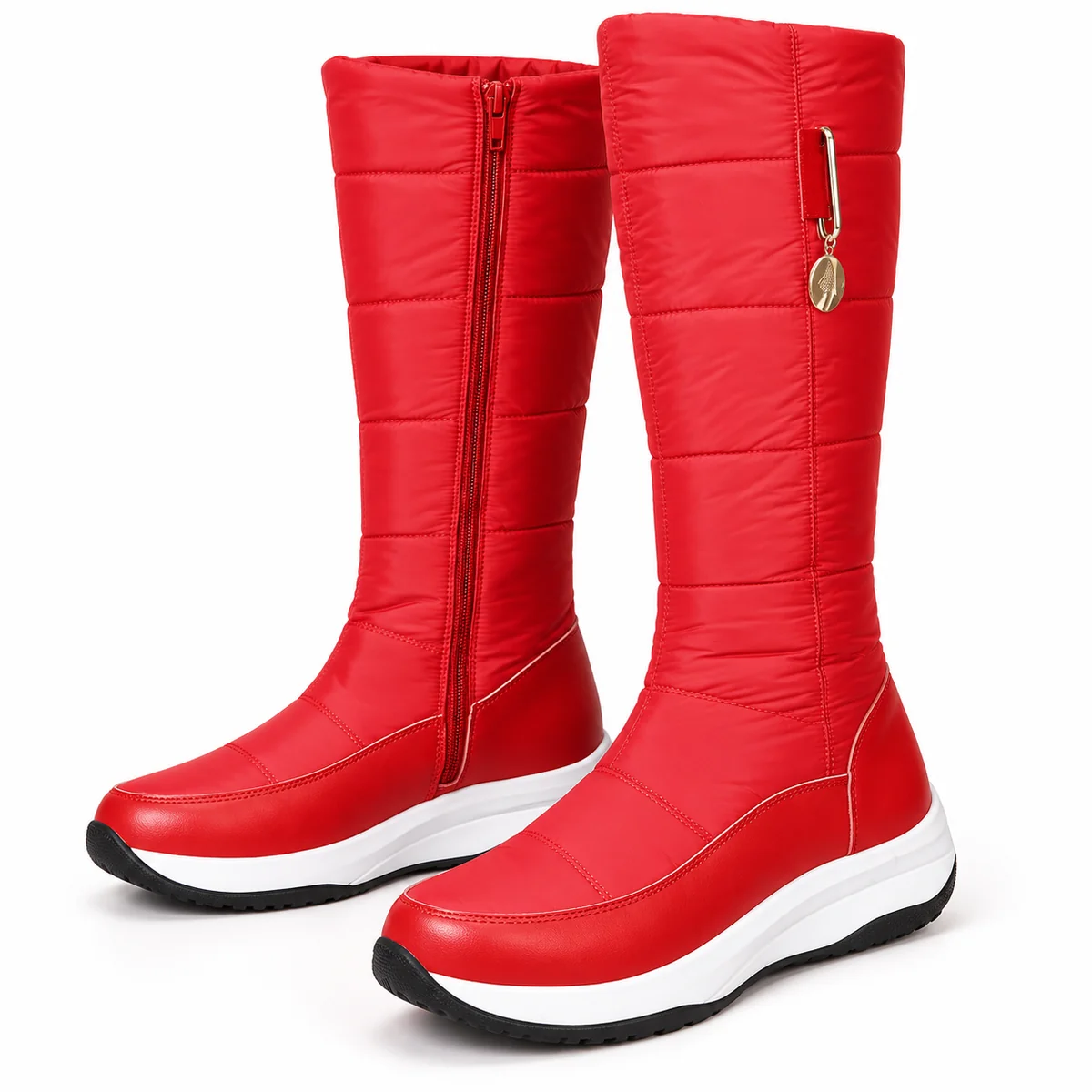 44165 17a bottes femme rouges fourrees a zip et detail
