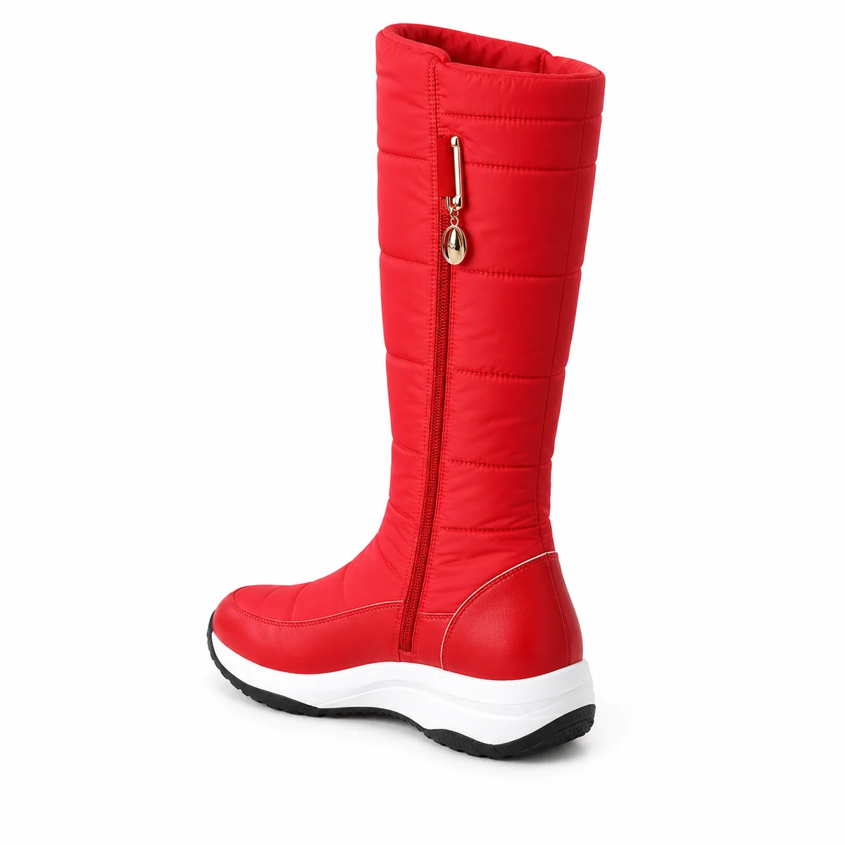 44165 17a bottes femme rouges fourrees a zip et vue arriere