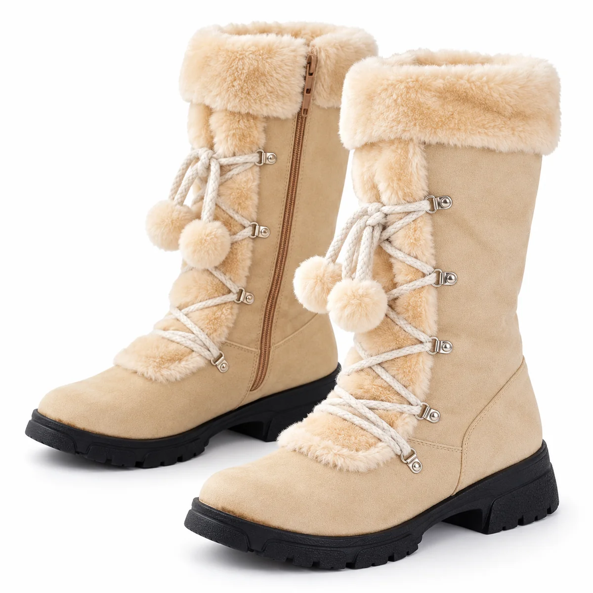 44169 17a bottes femme beiges a lacage croise et detail