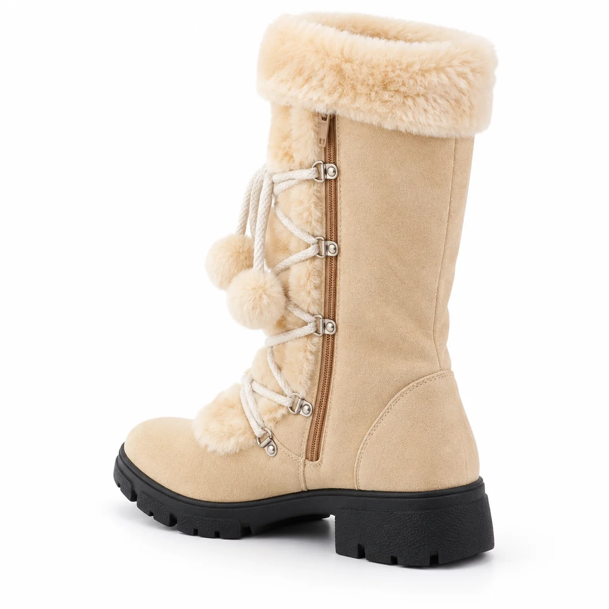 44169 17a bottes femme beiges a lacage croise et vue arriere