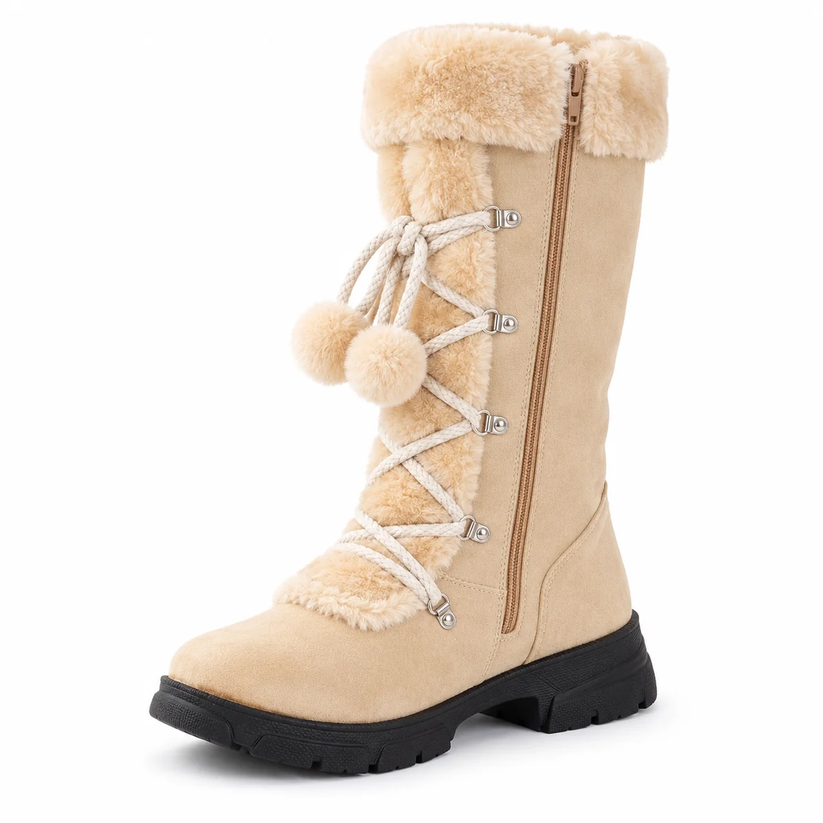 44169 17a bottes femme beiges a lacage croise et vue principale