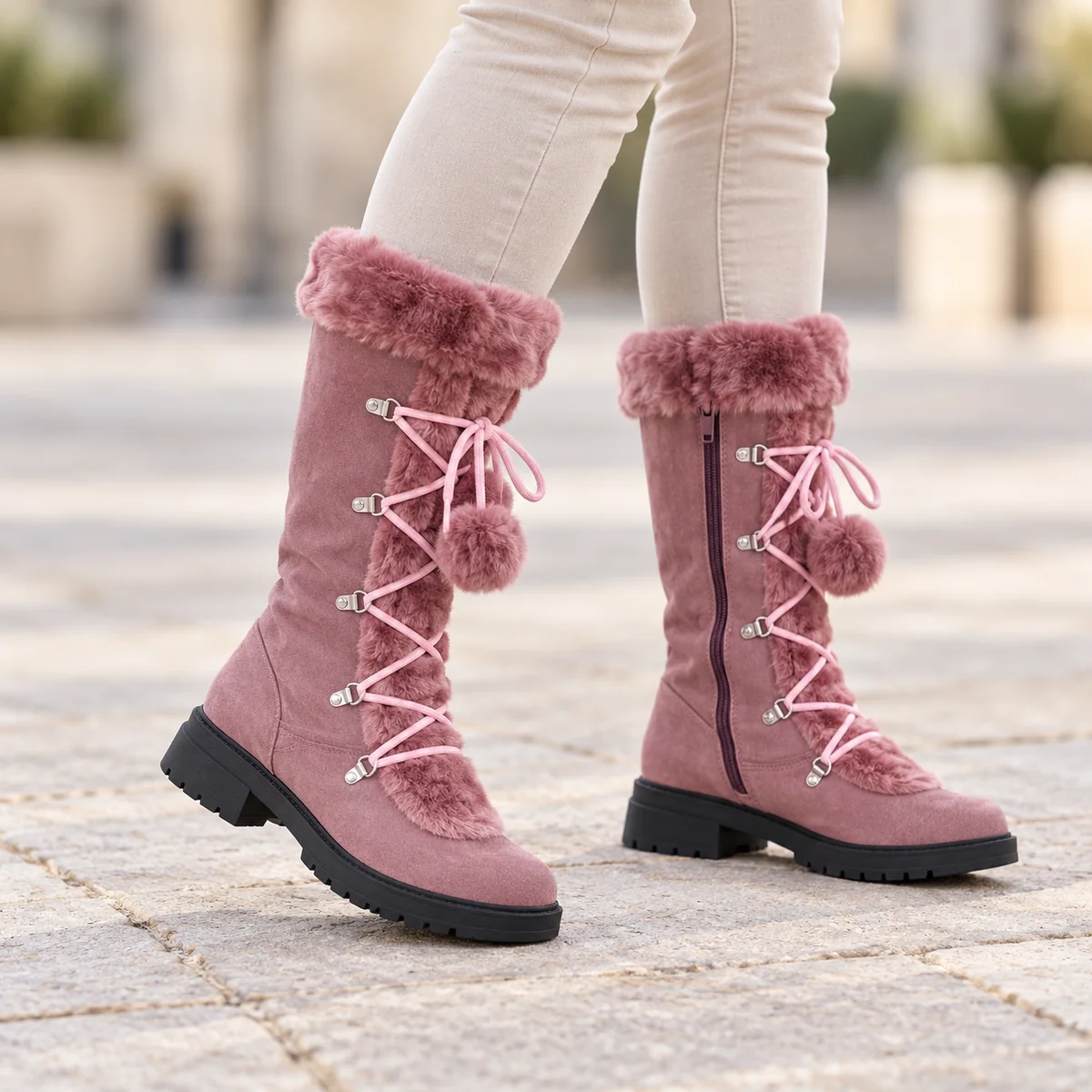 44171 17a bottes femme violettes a lacage croise porte