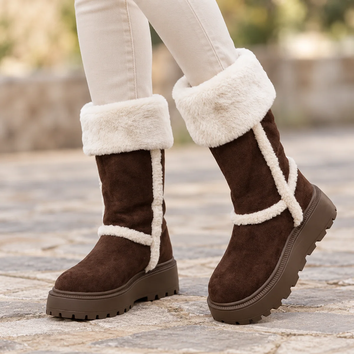 44173 17a bottes femme marron fourrees a finitio porte