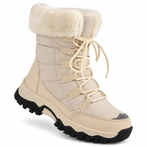44175 17b bottes femme beiges a lacets et col a vue principale