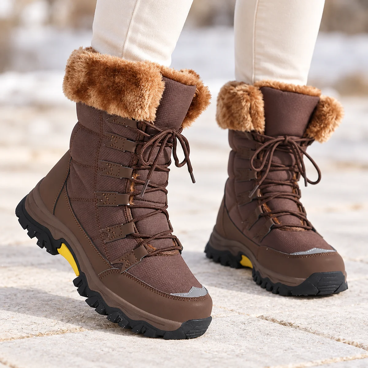 44176 17b bottes femme marron a lacets et col a porte