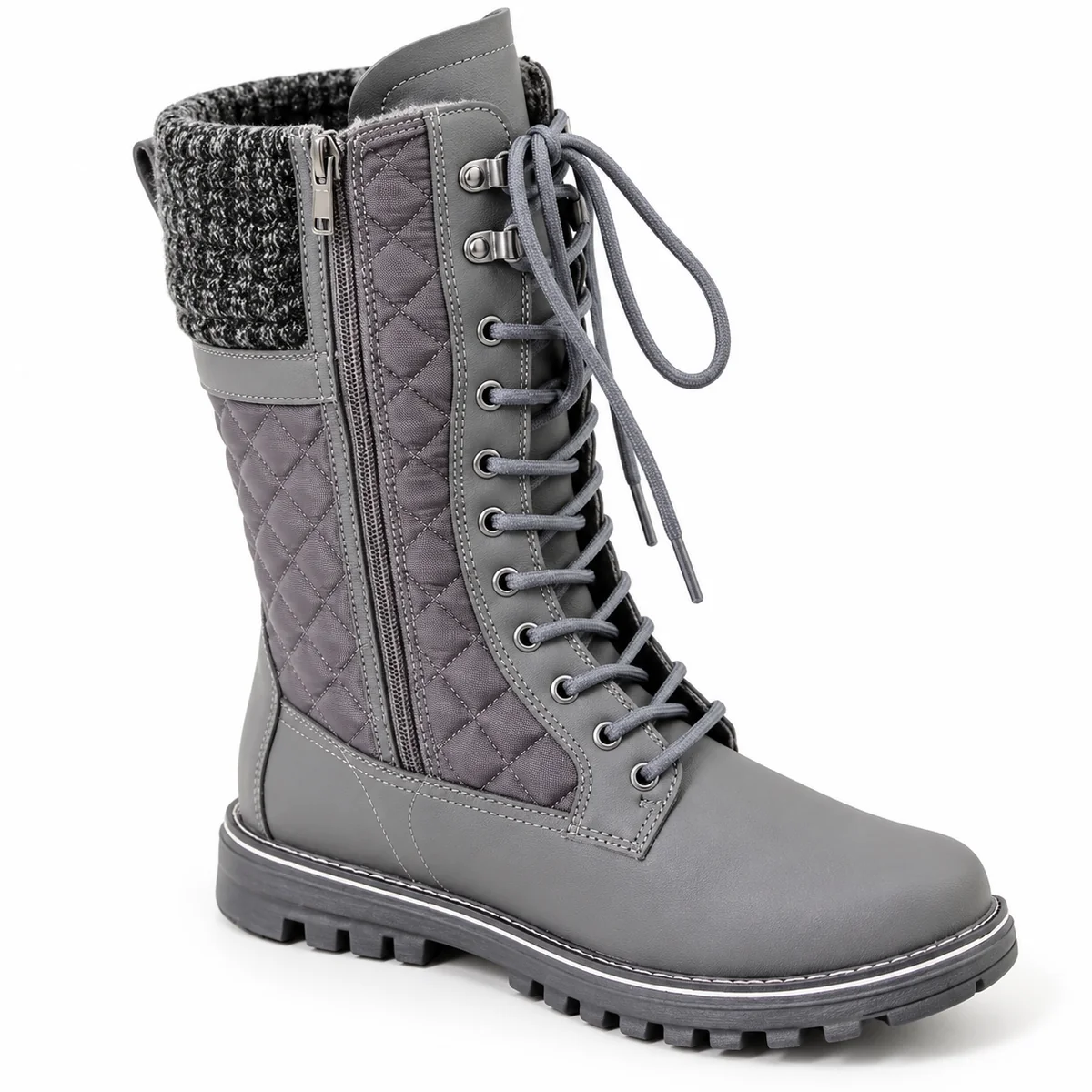 44178 17b bottes femme grises fourrees a lacets detail