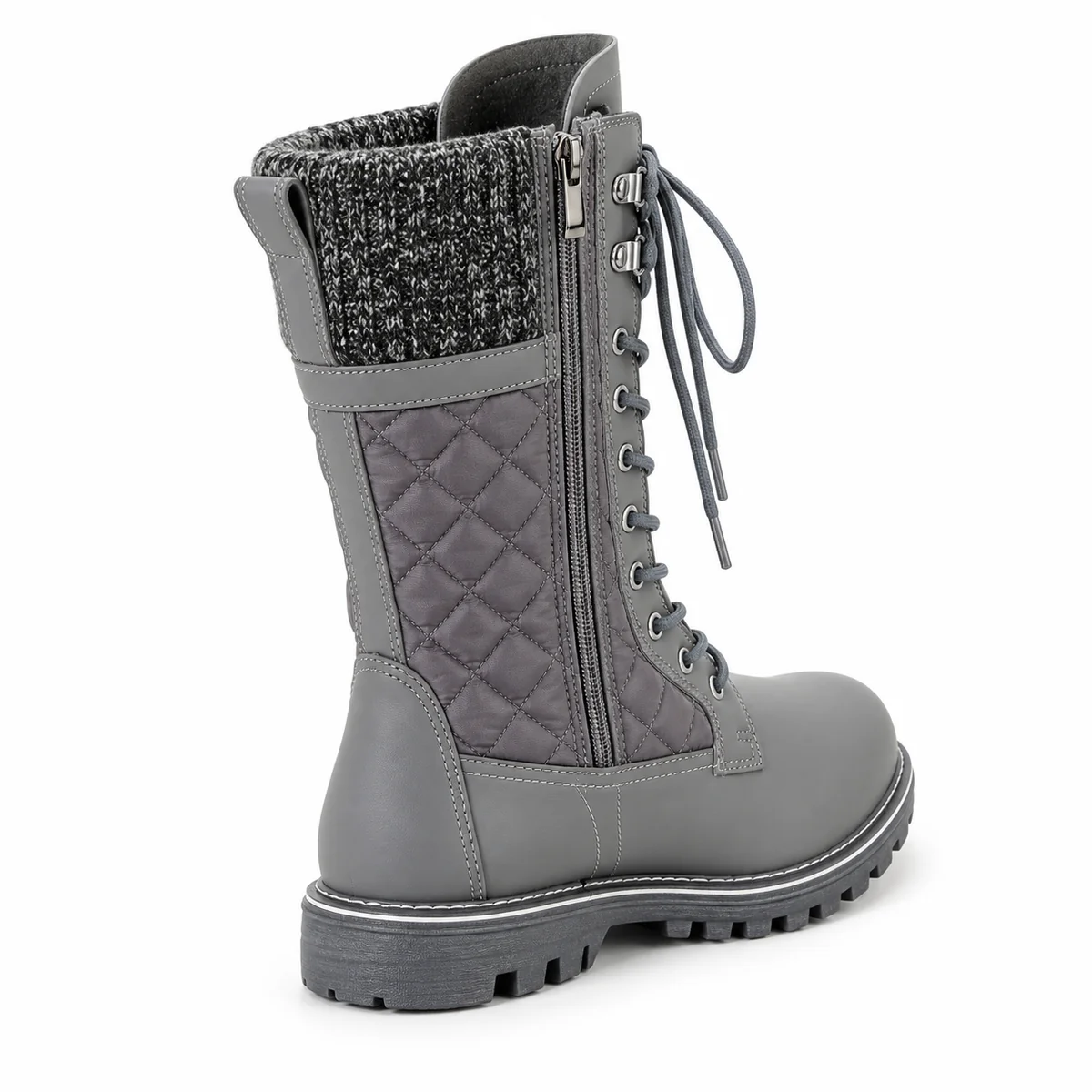 44178 17b bottes femme grises fourrees a lacets vue arriere