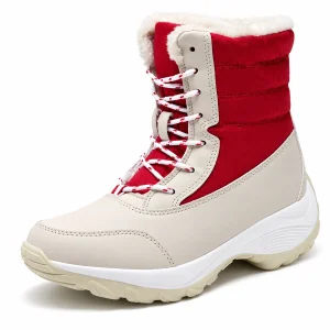 44180 17b bottes femme beige et rouge montantes vue principale