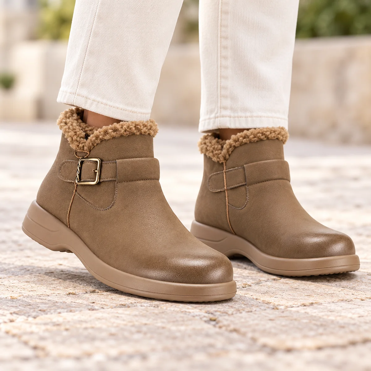 44184 17b bottines femme kaki a boucle et doublu porte